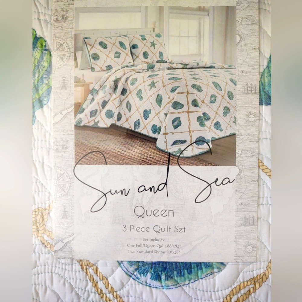 🎁Sun and Sea Queen 3 Piece Quilt Set
